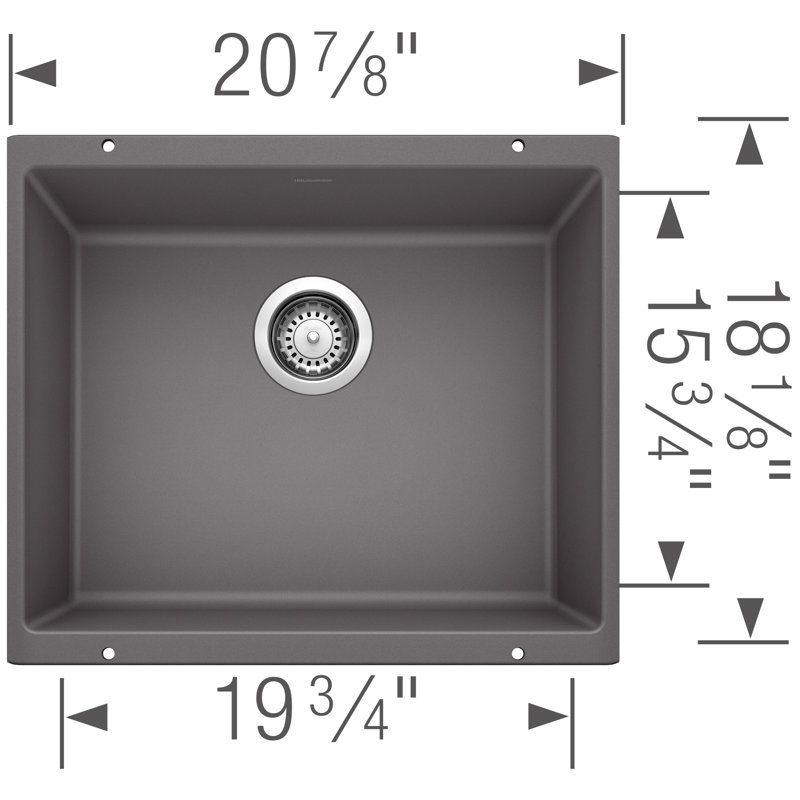 Évier de cuisine à simple cuve en granite avec crépine Precis L 21 po x l 18 po Precis, Cendre