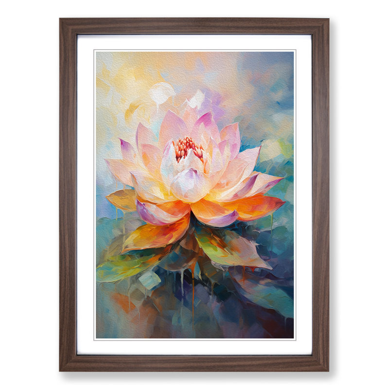 Lotus Flower Gestural No.2 - Single Picture Frame Print on Wood, Walnut, 46cm H x 34cm W x 2cm D