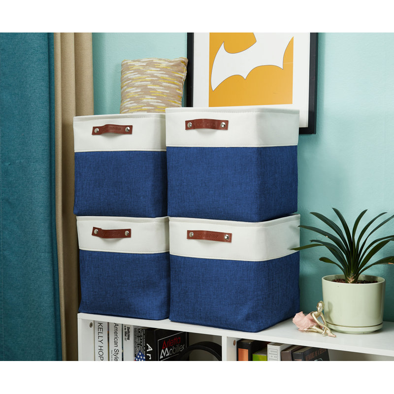 Ensemble de bacs en tissu, H 11 po x l 11 po x P 11 po, Bleu marine / blanc
