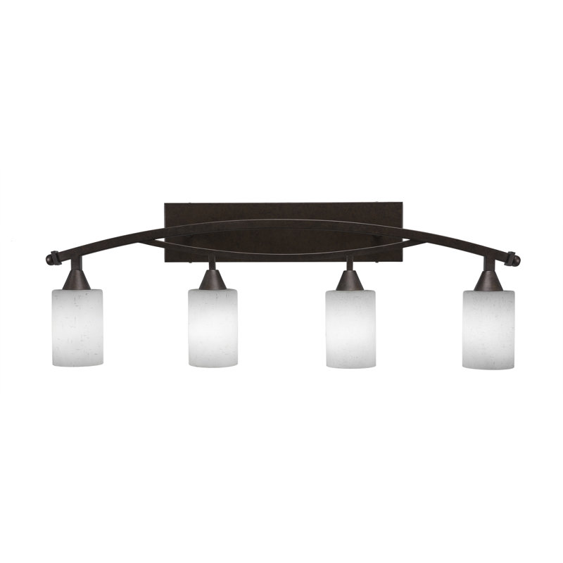 Barre d'éclairage de salle de bain 4 lumières avec verre en mousseline blanc 4 "Eisenuer, Bronze