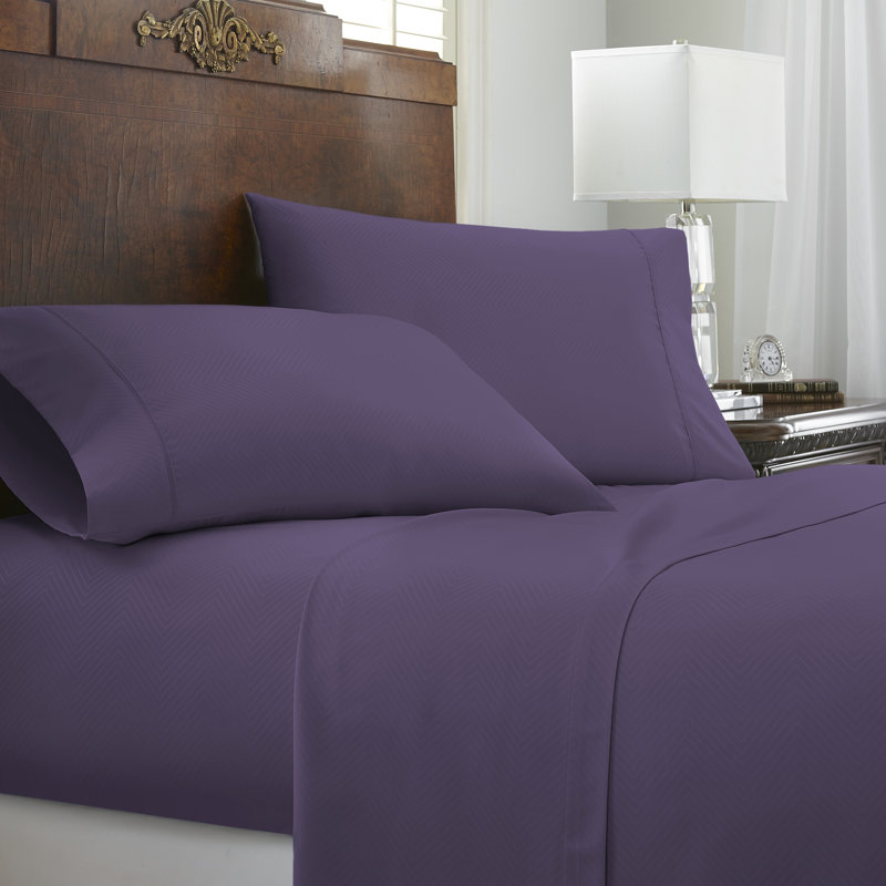 Becky Cameron Microfiber Chevron Sheet Set, Purple, King Sheet Set with 2 Pillowcases