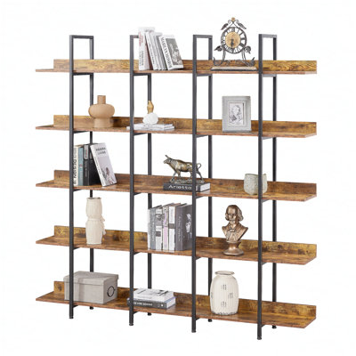 5 Tier Bookcase Home Office Open Bookshelf, Vintage Industrial Style Shelf with Metal Frame, MDF Board