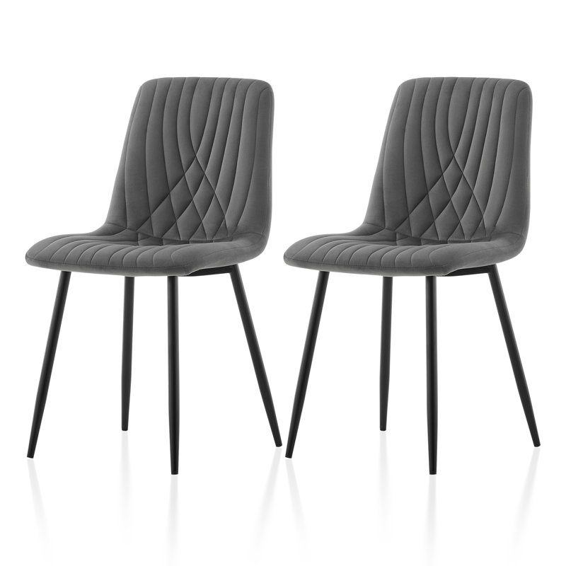 50cm H Velvet Upholstered Metal Side Chair, Grey
