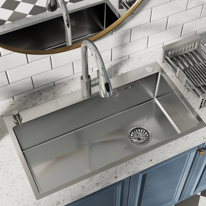 28'' L X 18'' W Drop-In Single Bowl Stainless Steel Kitchen Sink  with Pull Out Kitchen Faucet