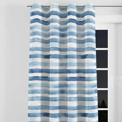 Striped Window curtains - Modern Blue And White Moonlit Stripes Grommet Curtain - 1 Panel