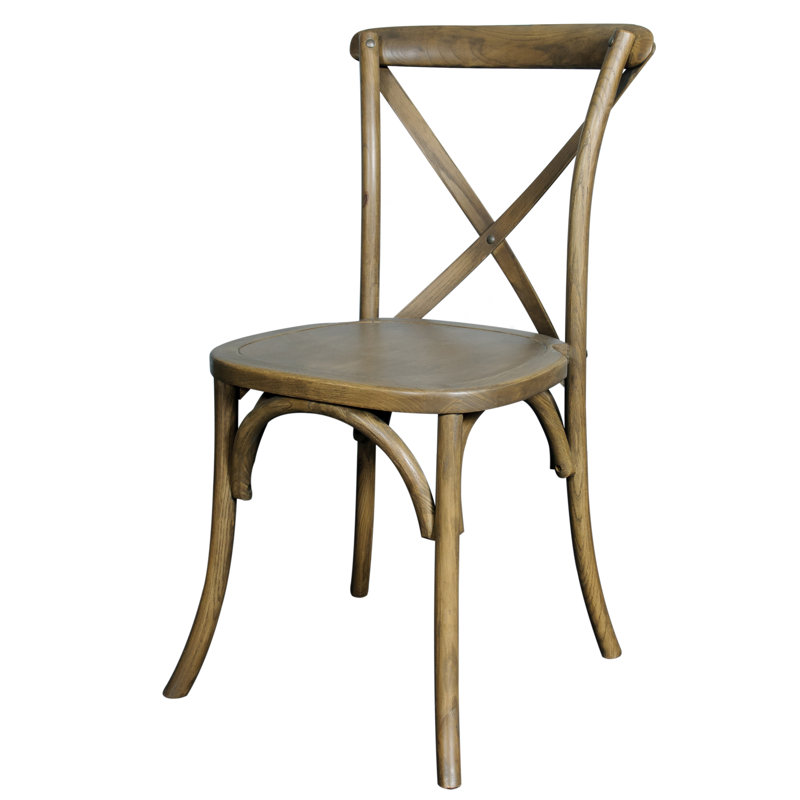 Rustic Wood Cross Back Dining Side Chair with Cushion
