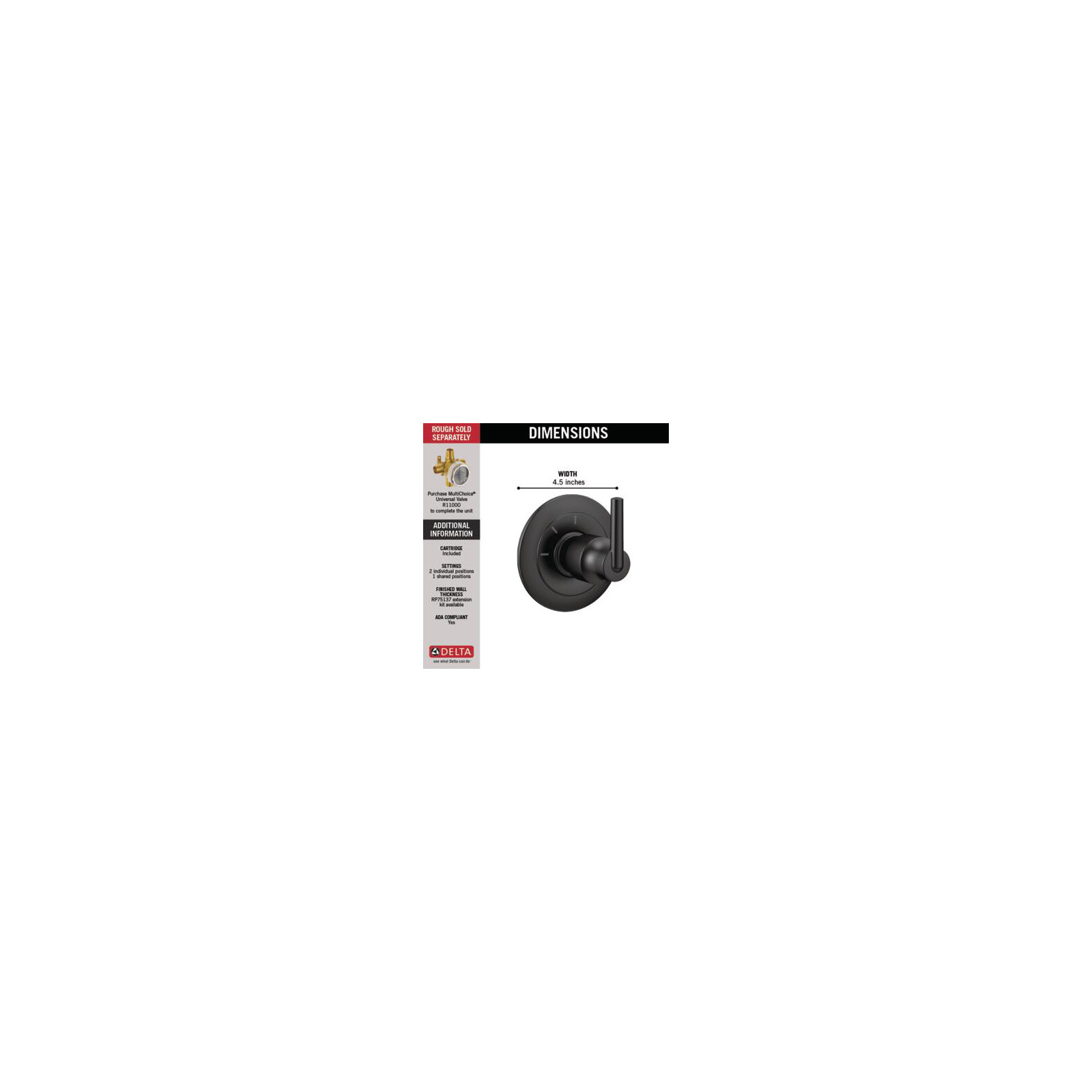 Trinsic 3-Setting Shower Handle Diverter Trim Kit, Diverter Valve Trim Kit, Matte Black