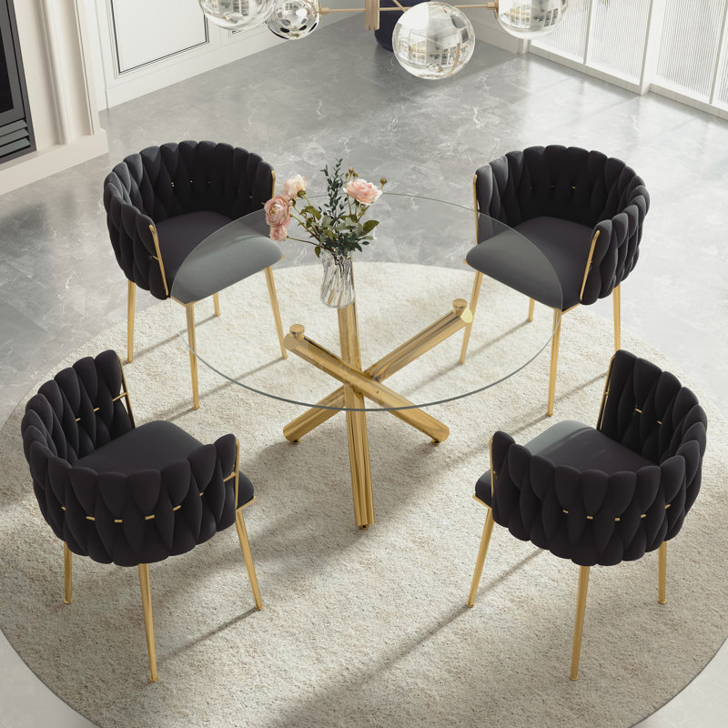 Ensemble de salle à manger Raykwan, H 29,5 po x L 47,24 po x l 47,24 po, Noir, Or