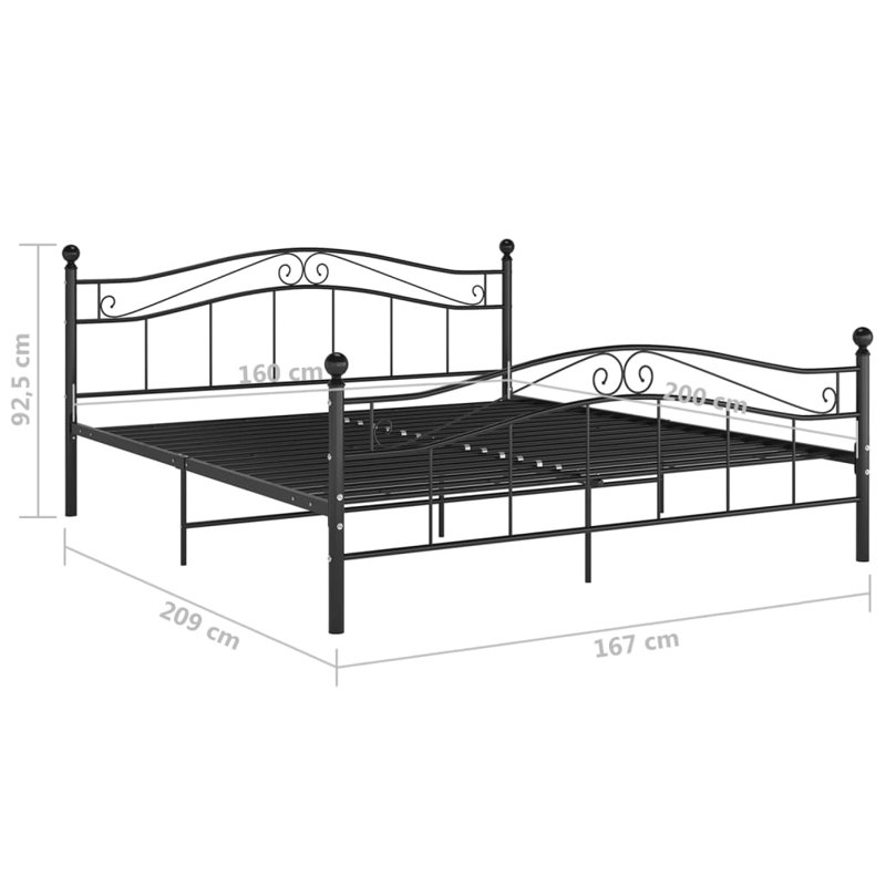 Gapspard UK Single - DE 90 X 190 Cm Metal Bed, 160 x 200cm, Black