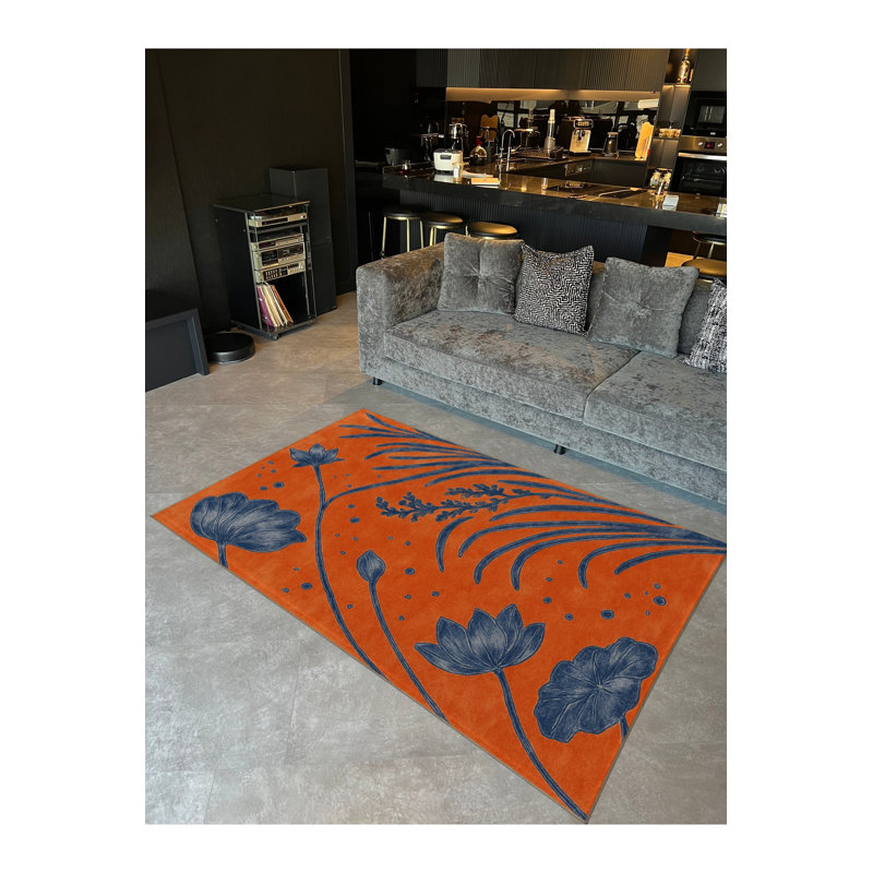 Tapis orange tissé lavable Mosso, 3'3" x 6'7"