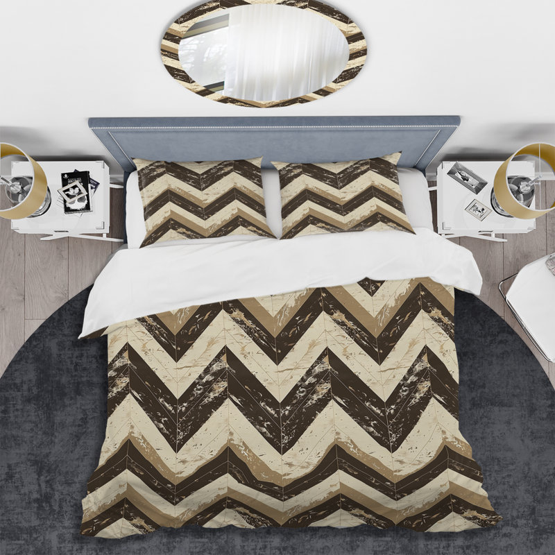 Ensemble de housse de couette à chevrons brun et beige Delight III - Glam, Housse de couette très grand + 2 taies décorativ