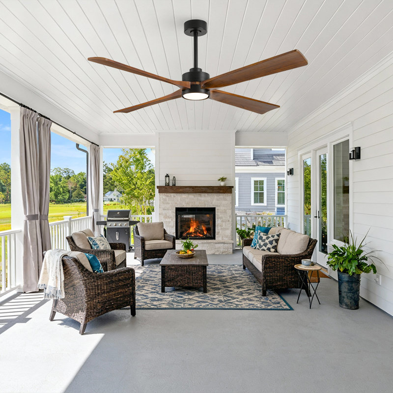 Modern Solid Wood Blade Ceiling Fan, App/remote Control, Quiet Dc Motor, Multiple Sizes, 60"