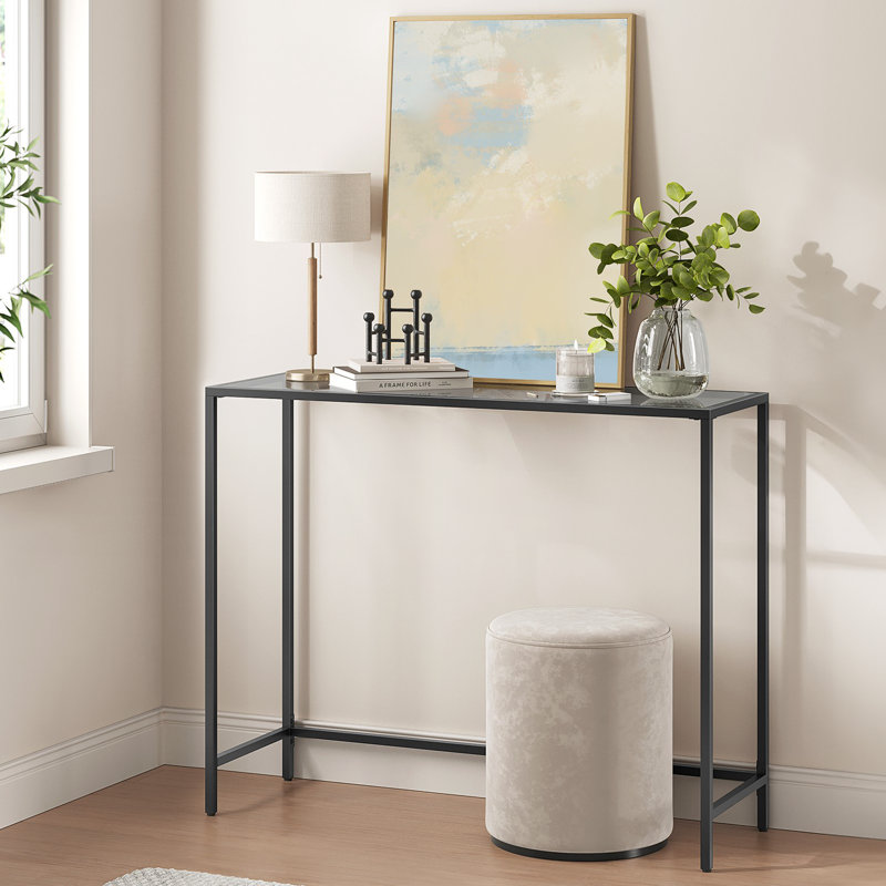 Huxley 39.4'' Glass Top Console Table, 31.5'' H X 39.4'' W X 13.8'' D, Black/Slate Gray