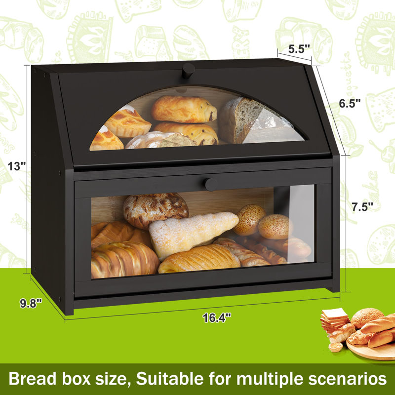 Black Bamboo Double Layer Farmhouse Kitchen Bread Box