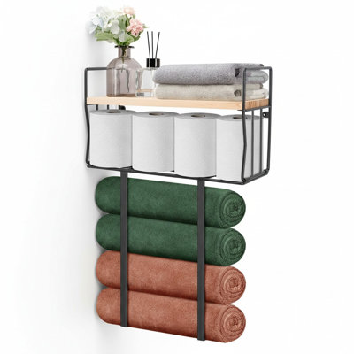 Porte-serviettes mural avec tablette en bois