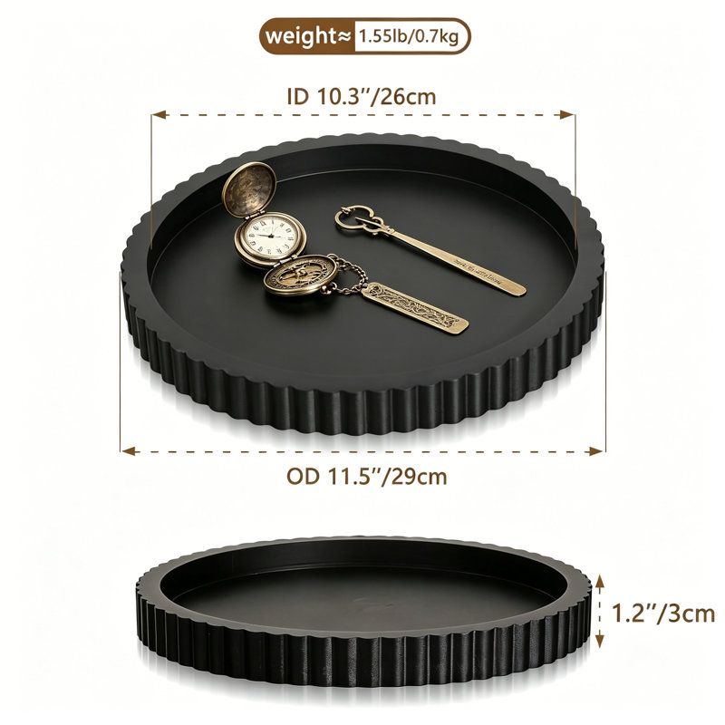 Handmade Round Wood Tray, 12 Inch Decorative Centerpiece For Coffee Table, Perfume, And Home Decor, Black Wooden Display Tray For Living Room, Bedroom, Bathroom