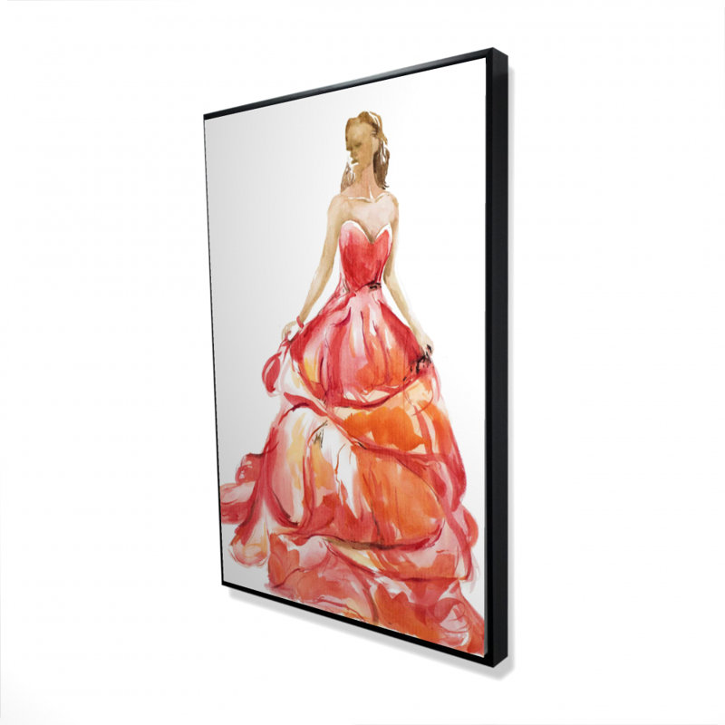 Magnifique robe de bal rouge - art figuratif romantique sur toile