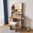 31.5" Modern Vanity Desk with LED Lighting & Power Socket | 4 Drawers & Multiple Open Shelves, Hair Dryer Holder, Dressing Chair Included | Adjustable Brightness, 3 Color Modes-1412601660