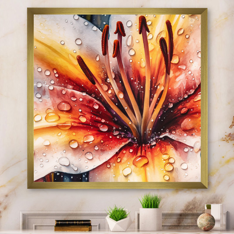 Sérénade orange sur toile, Encadrement doré, H 36 po x l 36 po x P 1,5 po