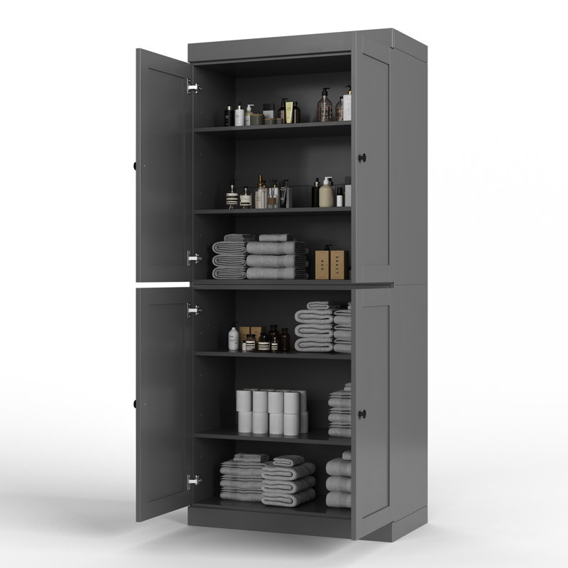 100% Solid Wood 32" Bathroom Storage Cabinet with Shaker Doors & Adjustable Shelves, Gray