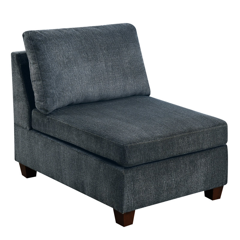 Fauteuil modulaire 3 pièces, matériau chenille gris, revêtement en bois
