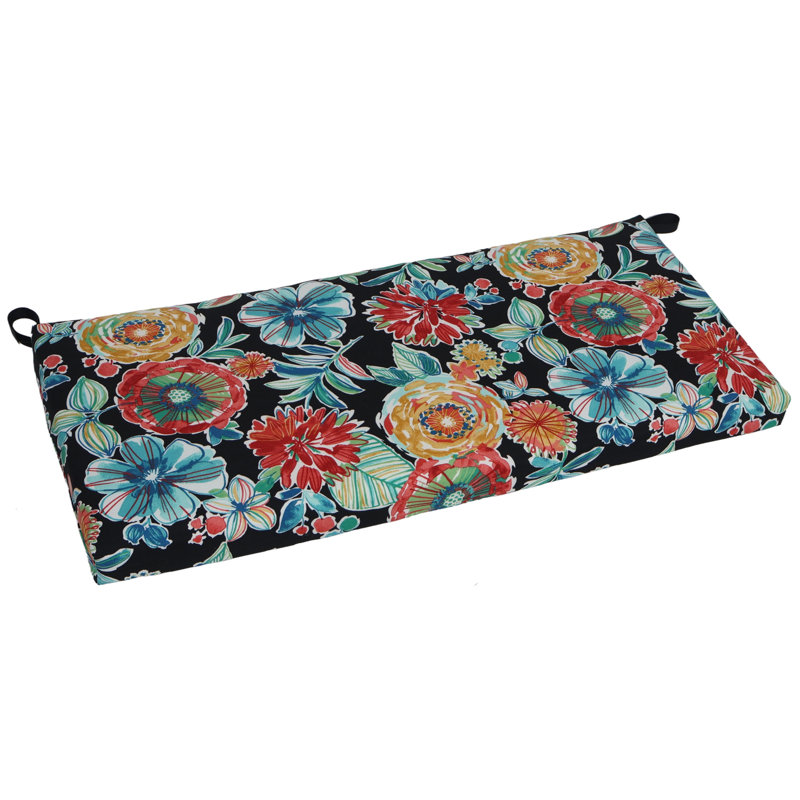 Outdoor 3'' Bench Seat Cushion, 42" W x 19" D, Black/Red/Orange Floral