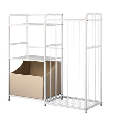 Rangement à 2 niveaux, blanc, matériau principal en métal, 4 compartiments, plateau inférieur, bibliothèque et organisateur de rangement pour différentes pièces, design, organisation simplifiée avec plusieurs espaces, conception à embouts