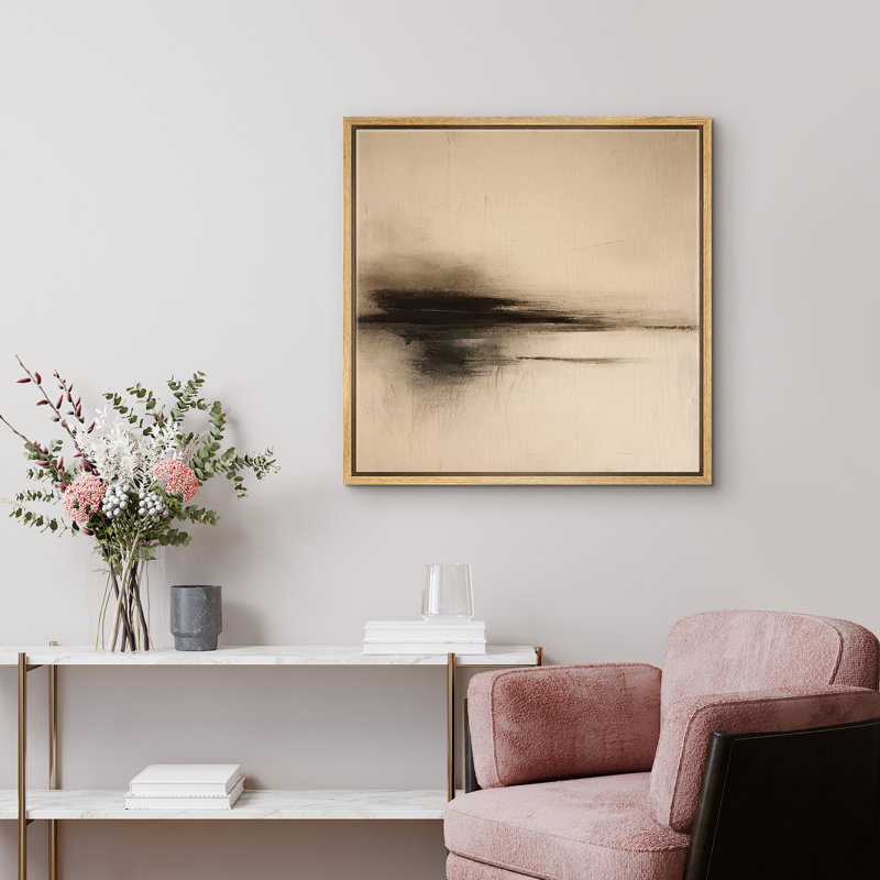 Reproduction de paysage abstrait encadrée d'art mural sur toile pour un décor rétro, H 24 po x l 24 po, Naturel