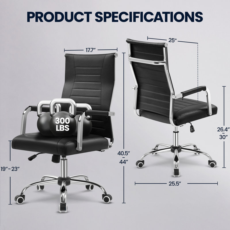Chaise de travail ergonomique en similicuir Caileb, Noir