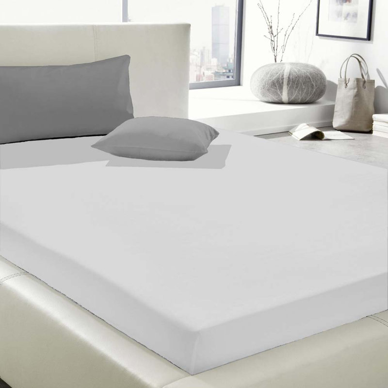 Cotton Blend Jersey Knit Fitted Sheet, White, 90-100 x 190-220 cm