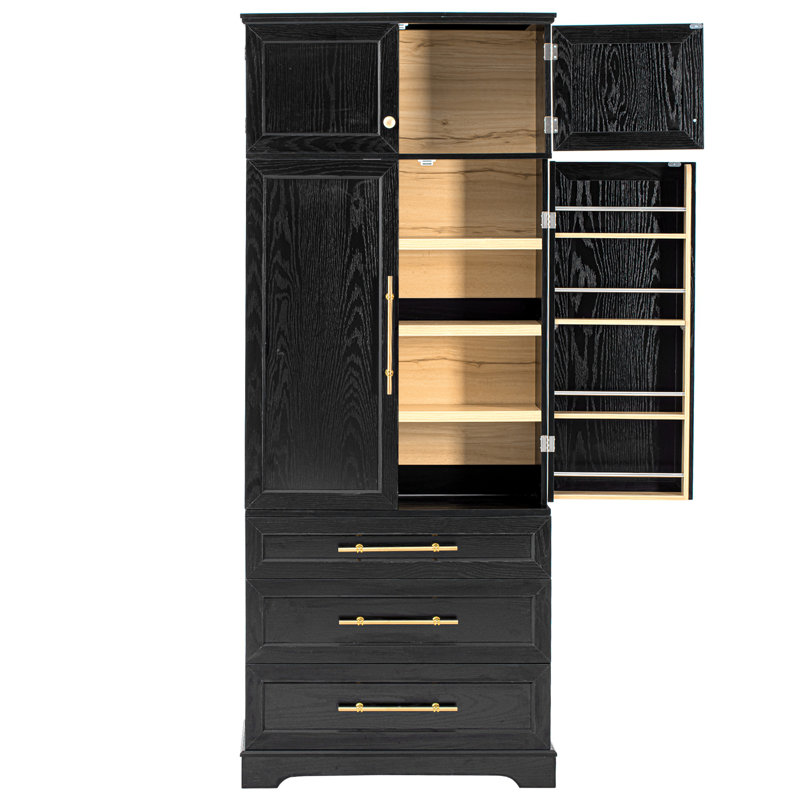 Armoire de cuisine de campagne de 78,2 po de hauteur avec 8 tablettes de porte, armoire de rangement avec 3 tablettes réglables, 3 grands tiroirs, armoire polyvalente pour la cuisine, la salle à manger et la salle de bain