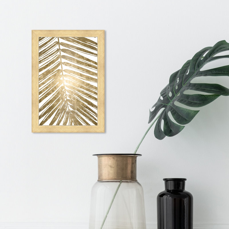 «Gold Tropical Leaves IV Gold Metallic», impression, Cadre doré, H 15 po x l 10 po x P 1,5 po