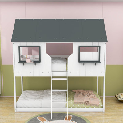 Kids Twin Over Twin Bunk Bed with Guardrails