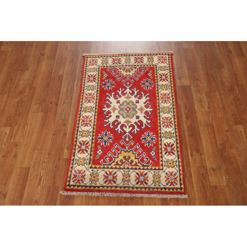 Tapis de vestibule oriental traditionnel rouge Kazak 2x3