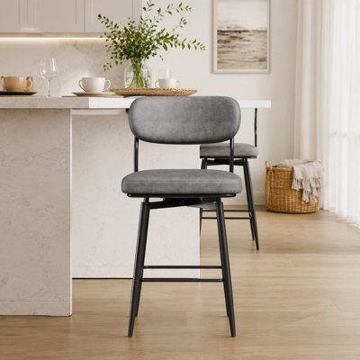 Ensemble de chaises de bar rotatives à 360 ° de 2 pièces avec coussins en cuir et supports en fer, convenant aux cuisines, aux restaurants et aux bureaux
