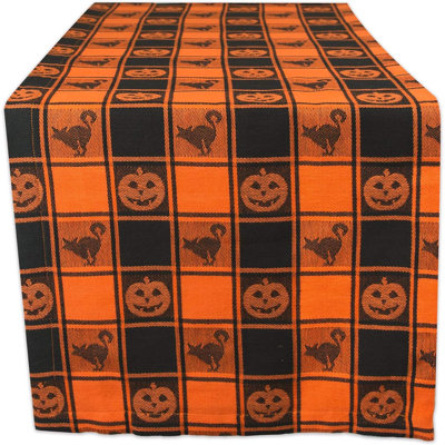 Décoration de table DII Halloween Party, tissu de coton réutilisable et lavable à la machine, chemin de table, 14 x 72, carreaux Buffalo orange et noir