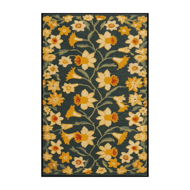 Machine Washable Botanical Gray Area Rug, Rectangle 4' x 6'