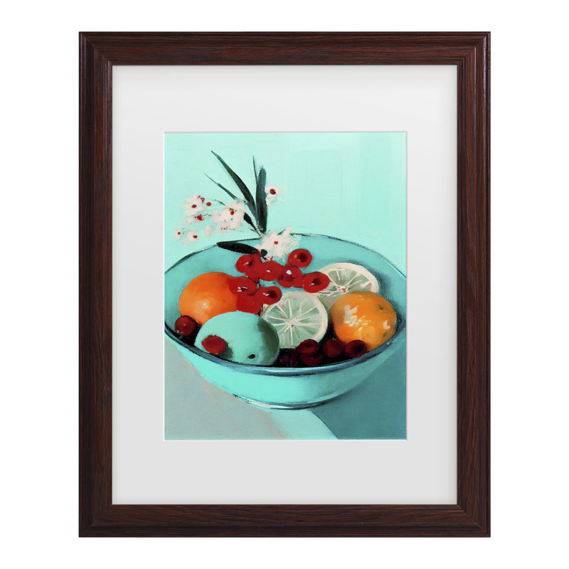 Œuvre encadrée à la bolognaise, «Fruit délicieux», H 13,75 po x l 16,75 po, Cadre noyer