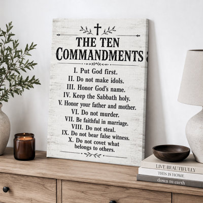 The Ten Commandments Christian Scripture Rustic Farmhouse Artwork, Living Room Pictures, Framed Canvas Giclee Print Wall Art