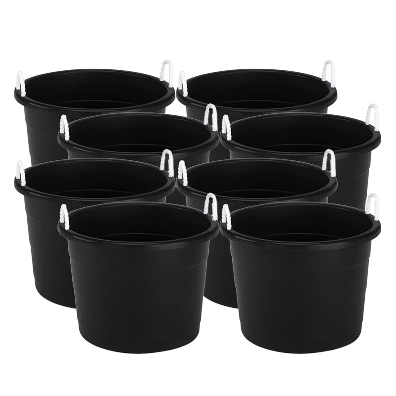 Homz 18 Gal Plastic Utility Storage Bucket Tub w/ Rope Handles, Black, 8