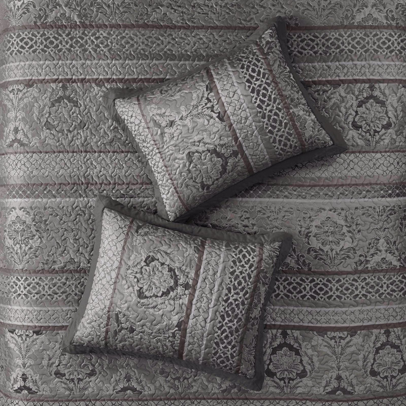Ensemble de couvre-lit réversible 5 pièces pour lit très grand 5 pièces, gris