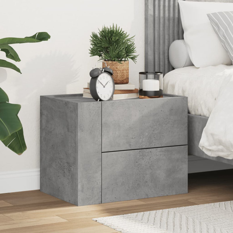 Rainald 45cm W Manufactured Wood Bedside Table, Concrete Grey