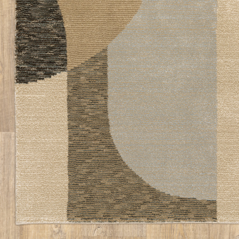 Tapis abstrait ivoire / gris / beige Welford, Rectangle 3 pi 3 po x 5 pi 2 po