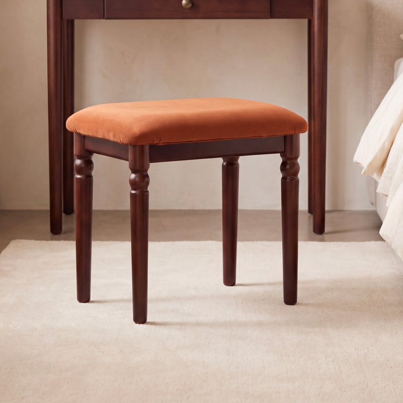 Tabouret de maquillage traditionnel en hêtre massif 17,2 po avec pieds tournés, 1, Caramel