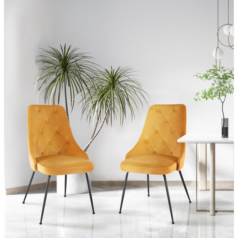 Chaise d'appoint, velours jaune avec pieds noirs, Jaune, Noir