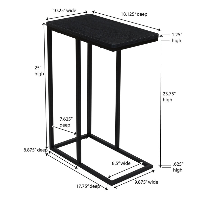 Table de bout Gateshead Jamestown en forme de C pour l'accessibilité Grain de bois rustique et métal, Noir