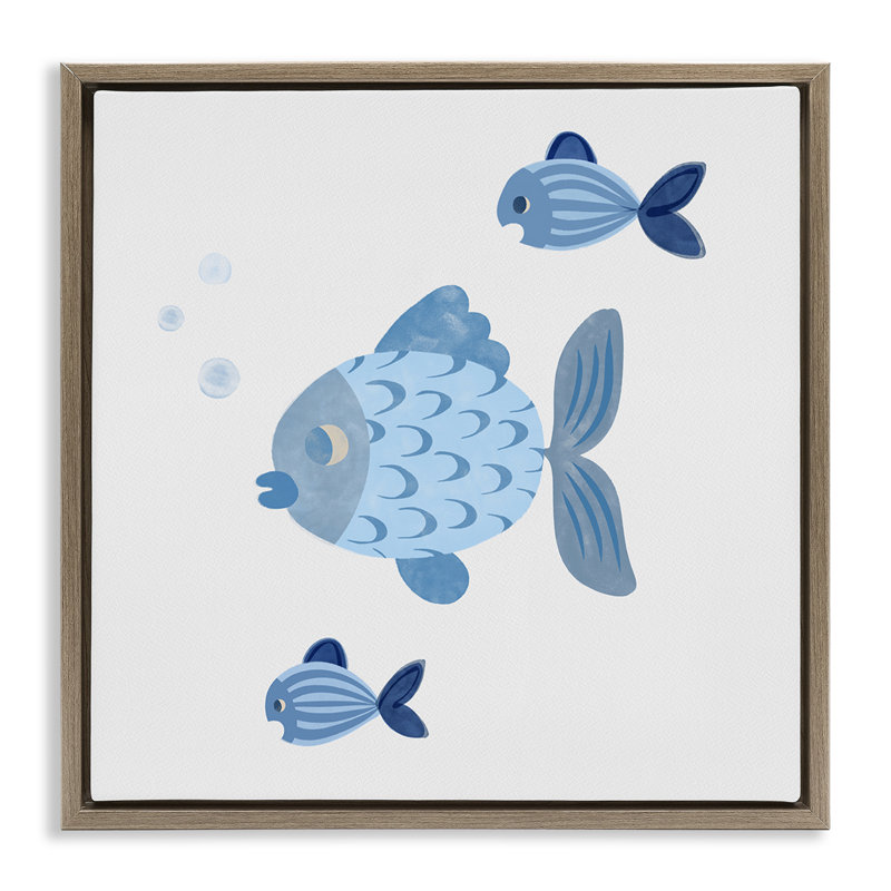 «Minimal Blue Fish» par Carrie Cantwell, Cadre flottant orme Montalcino, H 25 po x l 25 po