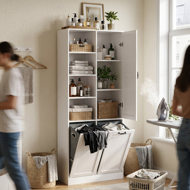 Bathroom Laundry Cabinet With Strong Storage, White