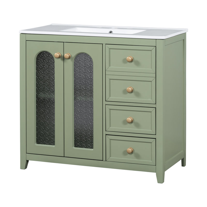 36-Inch Bathroom Vanity With Ample Countertop Space, 3 Drawers - Stylish Design 36" Drawers, Adjustable Shelves Solid Wood Construction