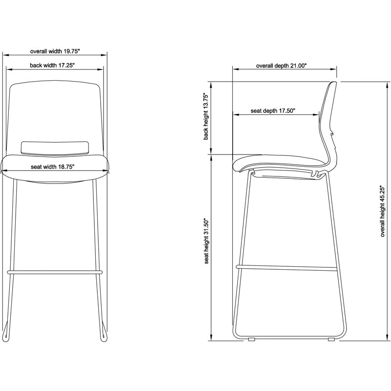 Tabouret 31,5 ", Noir, Noir